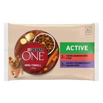 Purina ONE Mini Active kachna a hovězí ve šťávě pro psy 4×85 g