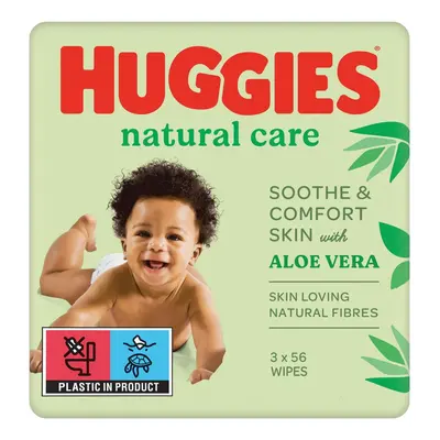 Huggies® Natural Aloe Vera Triplo dětské vlhčené ubrousky, 3×56 ks