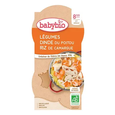 Babybio BIO Zelenina s krůtím masem a rýží, 2×200 g