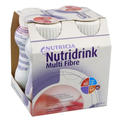 NUTRIDRINK MULTI FIBRE S PŘÍCHUTÍ JAHODOVOU perorální roztok 4X200ML