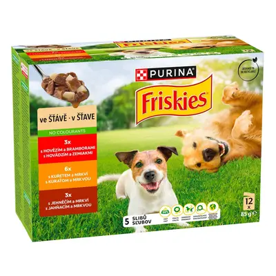 Friskies Adult pro psy – hovězí, kuře a jehněčí ve šťávě (12×85 g)