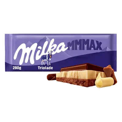 Milka Čokoláda Mmmax Triolade bílá, hořká a mléčná