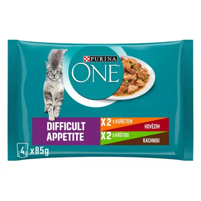 Purina ONE Difficult Appetite Kuře ve šťávě pro kočky (4×85 g)