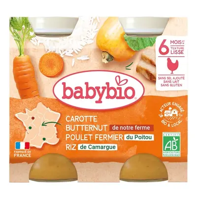 Babybio BIO Mrkev s máslovou dýní, kuřetem a rýží (2×200g)