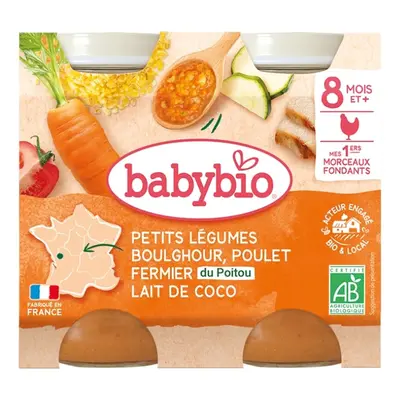 Babybio BIO Denní menu zelenina s bulgurem, farmářským kuřetem a kokosovým mlékem (2×200 g)