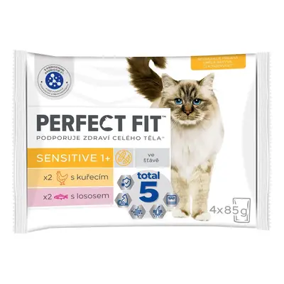 Perfect Fit Sensitive kapsičky pro dospělé kočky s kuřecím a lososem 4×85 g