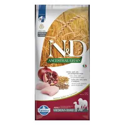 N&D Ancestral Grain granule pro dospělé psy středních a velkých plemen s kuřecím a granátovým ja