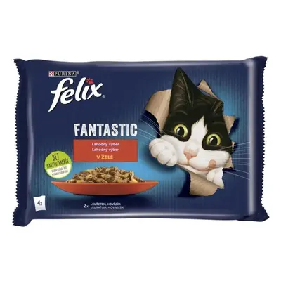 Felix Fantastic Kapsičky s hovězím a kuřecím v želé pro kočky (4×85 g)