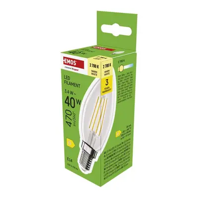 Emos LED žárovka Filament Candle 3,4W E14, teplá bílá