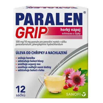 PARALEN GRIP HORKÝ NÁPOJ ECHINACEA A ŠÍPKY 500MG/10MG Granule pro perorální roztok v sáčku 12