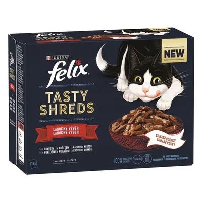 Felix shreds Kapsičky hovězí, kuře, kachna a krůta pro kočky (12×80 g)