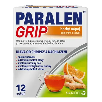 PARALEN GRIP HORKÝ NÁPOJ POMERANČ A ZÁZVOR 500MG/10MG Prášek pro perorální roztok v sáčku 12