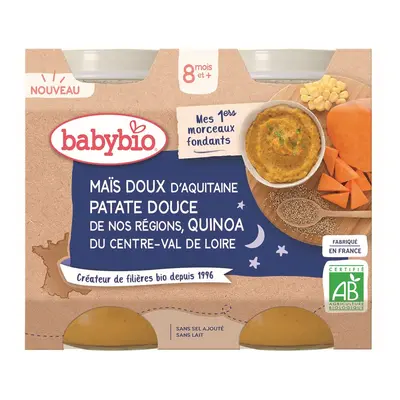 Babybio BIO Večerní menu sladká kukuřice, sladké brambory a quinoa (2×200 g)