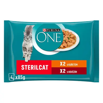 Purina ONE Sterilacat Kuře a hovězí ve šťávě pro kočky (4×85 g)