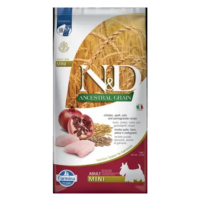 N&D Ancestral Grain granule pro dospělé psy malých plemen s kuřecím a granátovým jablkem