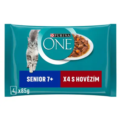 Purina ONE Senior 7+ minifiletky s hovězím a mrkví ve šťávě pro kočky