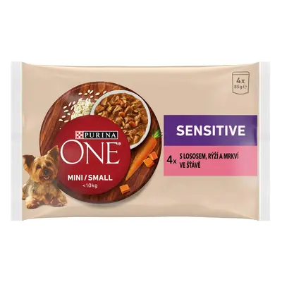 Purina ONE Mini Sensitive losos ve šťávě pro psy 4×85 g