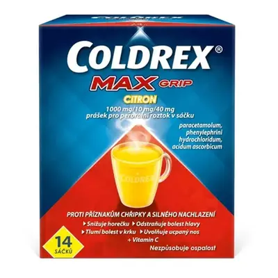 COLDREX MAXGRIP CITRON 1000MG/10MG/40MG Prášek pro perorální roztok v sáčku 14