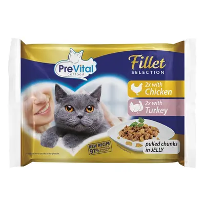 PreVital Fillet Selection kapsičky s kuřecím a krůtím v želé pro kočky, 4×85 g