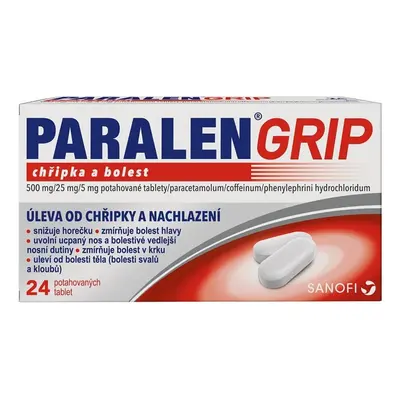 PARALEN GRIP CHŘIPKA A BOLEST 500MG/25MG/5MG Potahovaná tableta 24