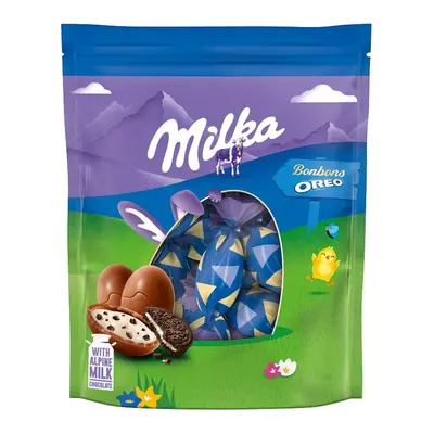 Milka Vajíčka z mléčné čokolády s mléčnou náplní a kousky Oreo sušenky