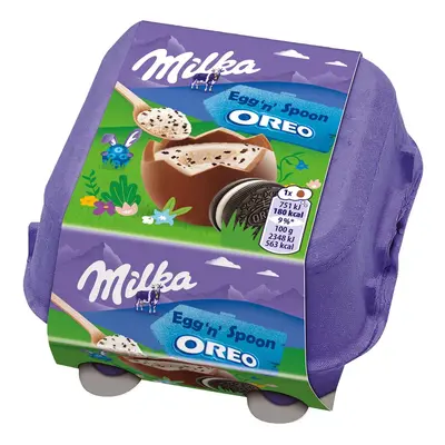 Milka Egg 'n' Spoon čokoládová vajíčka s mléčnou náplní a kousky Oreo sušenky