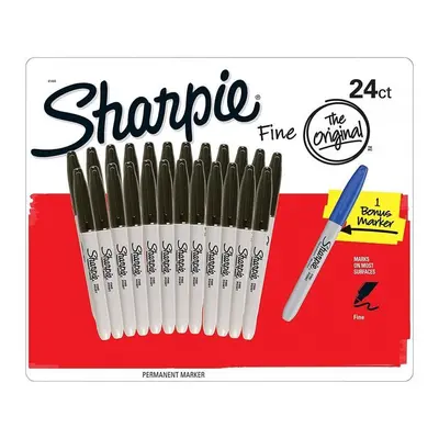 Sada 24 fixek černých Sharpie s tenkou špičkou + 1x bonus modrá