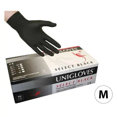 UNIGLOVES Select Black M jednorázové latexové rukavice, velikost M (7-8)