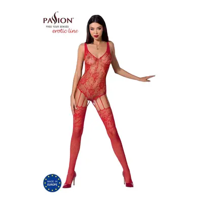 Passion BS074 red - Bodystocking Barva: Červená