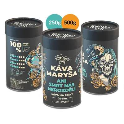 Fixi Coffee Káva Maryša – Ani smrt nás nerozdělí jemně mletá / papírová tuba / 250 g