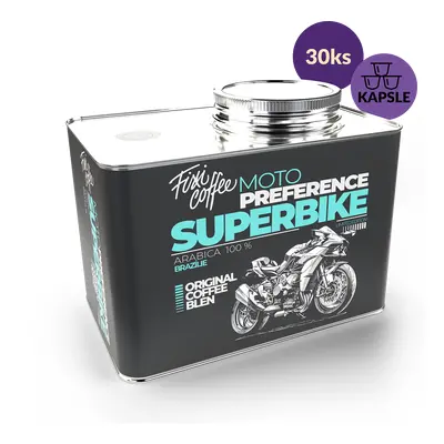 Fixi Coffee Motokafe – Superbike – dárkové balení kávy kapsle / stylový plechový kanystr / 30 ks