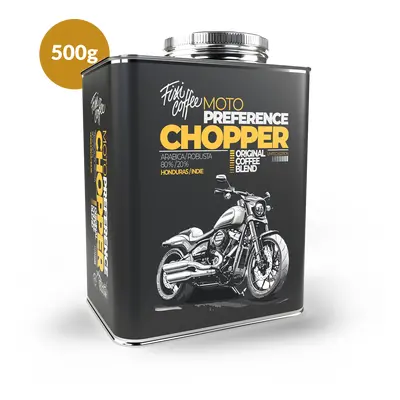 Fixi Coffee Motokafe – Chopper – výběrová káva zrnková / stylový plechový kanystr / 500 g