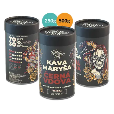 Fixi Coffee Káva Maryša – Černá vdova jemně mletá / papírová tuba / 500 g